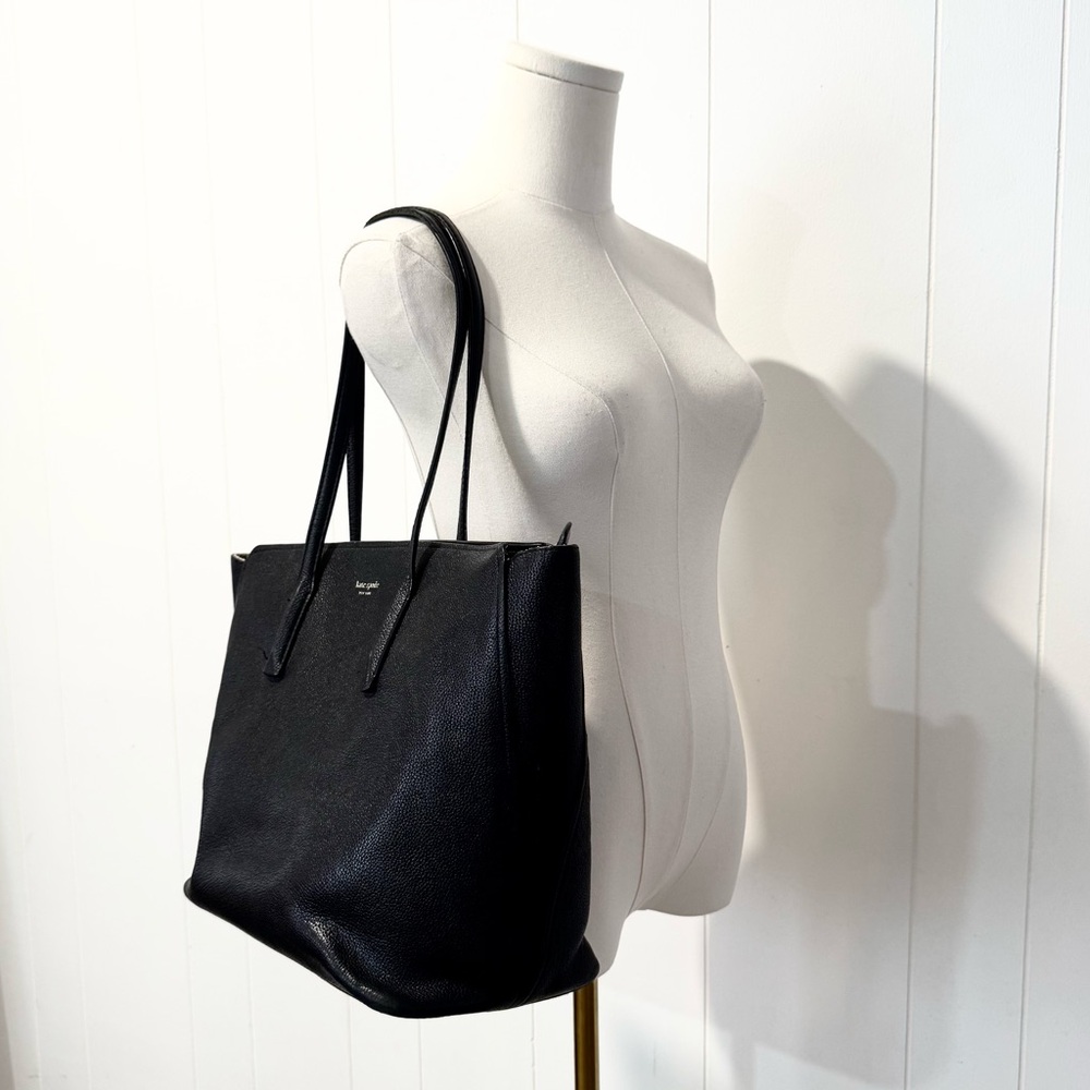 Kate Spade Margaux Large Tote Black Grain Leather Diaper Laptop Bag Designer - Picture 2 of 14